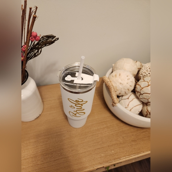 White and Gold Bride Custom Tumbler with Straw 40 oz NWOT - Picture 3 of 8